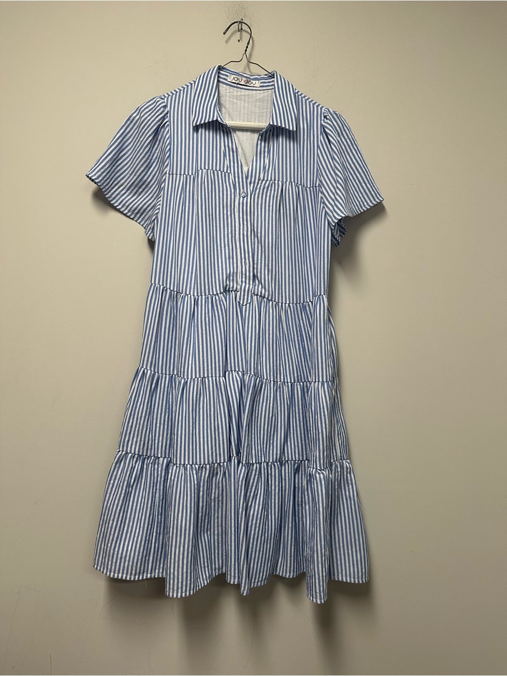 Joy Joy Blue and White Striped Button-Up Dress